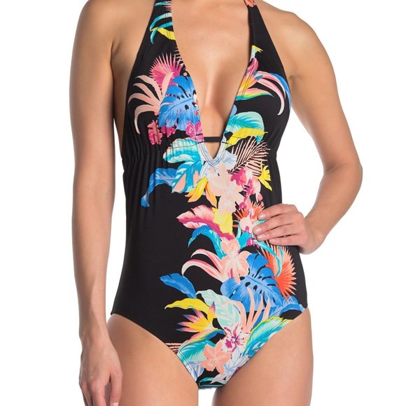 Laundry By Shelli Segal Black Floral 1Pc Swimsuit - Picture 1 of 6